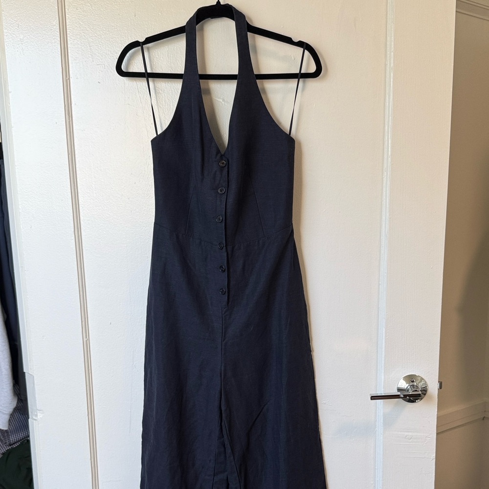 Wilfred Navy Halter Button-Front Jumpsuit